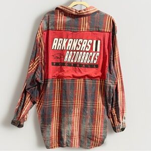 Upcycled Guess Jeans Flannel Shirt Arkansas Razorbacks Bleached Flannel XL